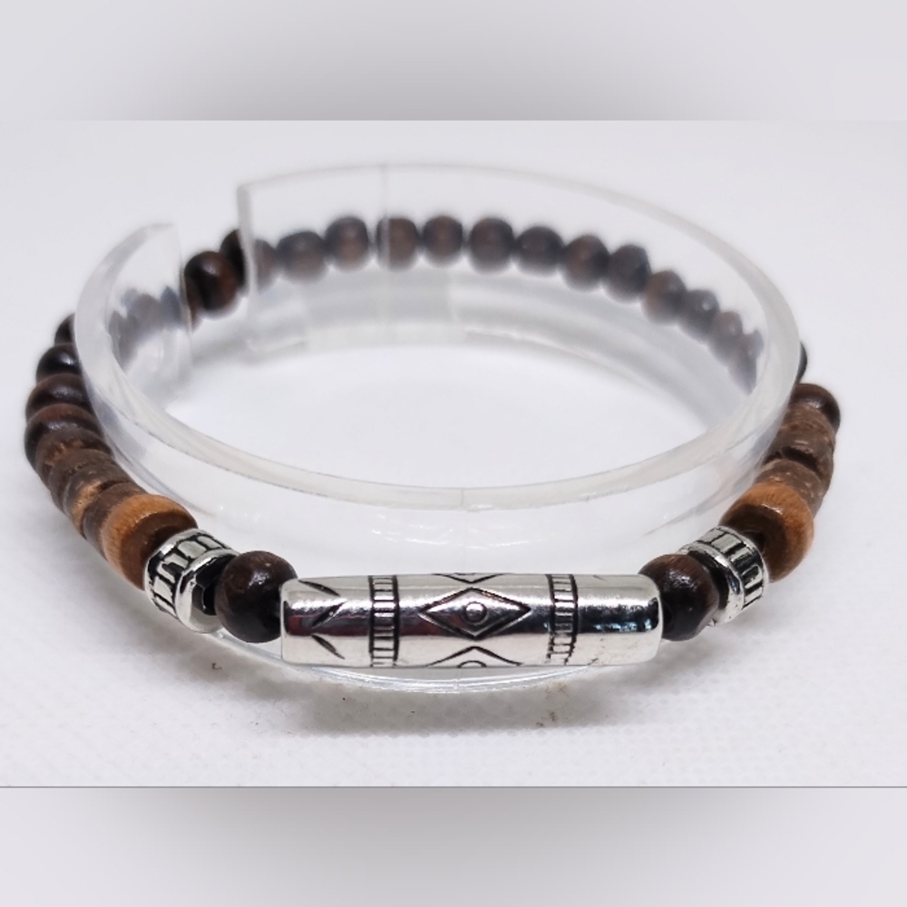 Men's Bracelet Beaded Tribal Beads Brown‎ New f92